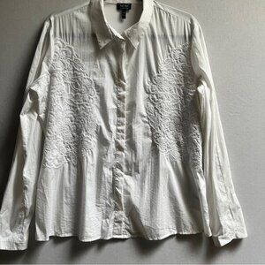 Armani Jeans cotton floral embroidered white blouse Sz 14